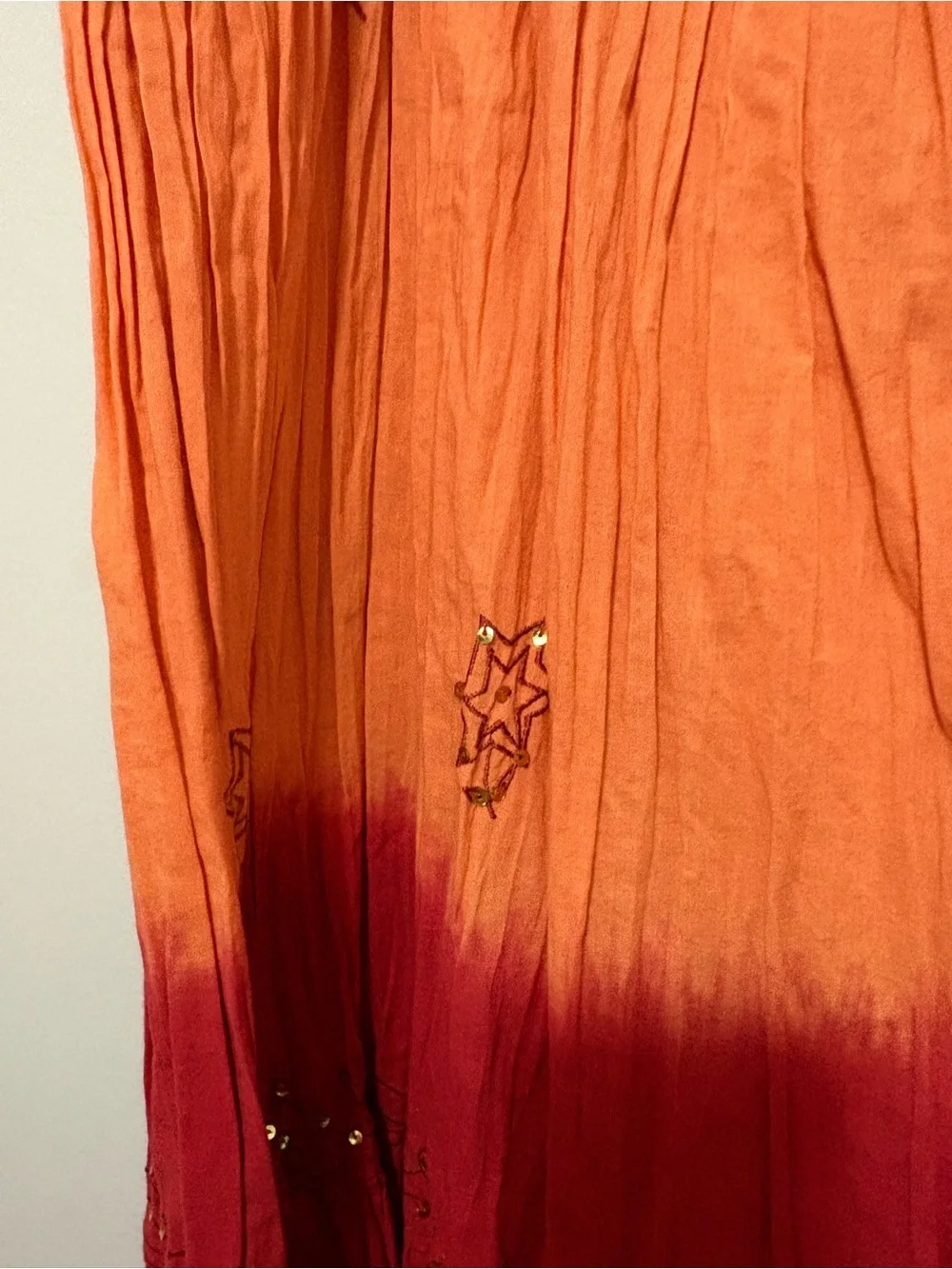 Venezia Lane Bryant Cotton Boho Hippie Orange Red Ombre Maxi Skirt Tie Waist